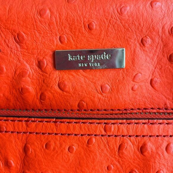 Kate Spade Neon Orange shoulder handle bag purse ostrich print - some wear read! - Picture 2 of 16